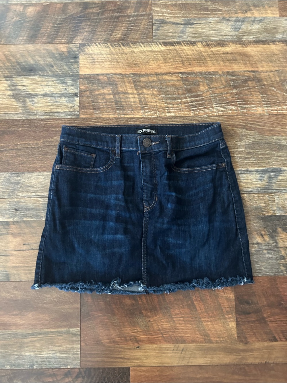 Express Navy Blue Frayed-Hem Denim Mini Skirt